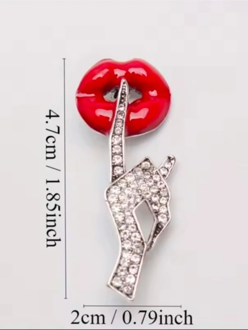 Red Lip & Crystal Hand Brooch - Picture 4 of 4
